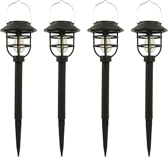 Crosslight Solar Powered Patio Light | Vintage 2 in 1 Stake and Hanging Decor for Patio, Porch, Pathway, Yard, Balcony | 8 Hour Illumination with Rechargeable Battery Included - 4 Pack