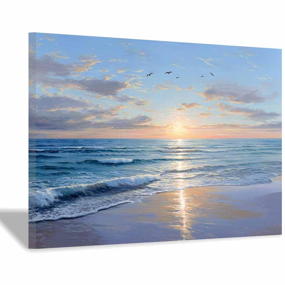 DMZPKZB Natural Landscape Wall Decor Coastsal Sunset Painting Beautiful scenery Painting, Modern Artwork,for Living Room,Bedroom,Office Bathroom,Dining(Multicolor)-70x100cm Framed