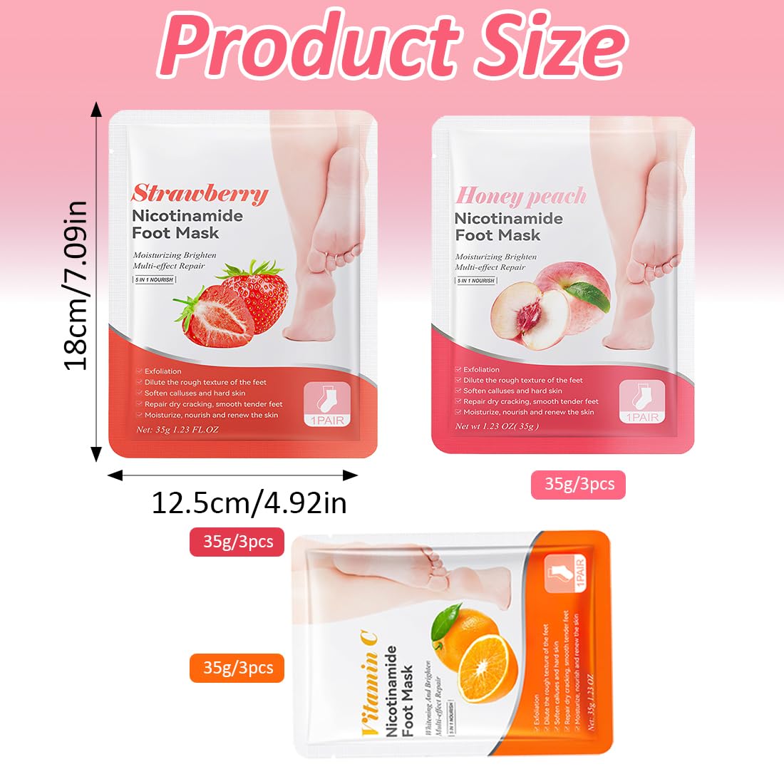 IKOPFLN 9 Paia di Maschera Piedi Esfoliante,Maschera Piedi Idratante,Per Secchi e Screpolati Cura dei Piedi(Pesca +Arancia + Fragola)