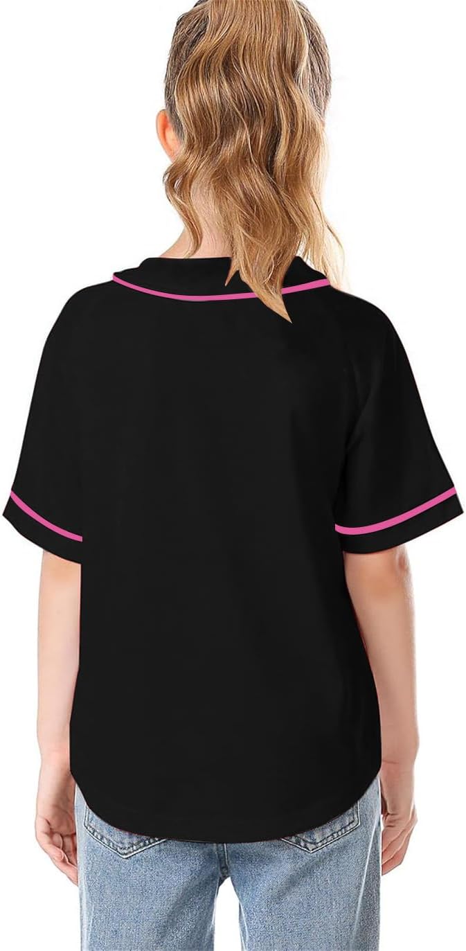 Kids Baseball Jersey Button Boys T-Shirt Trendy Hip Hop Girls Black and White Short Sleeve Tshirt