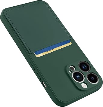 Design for iPhone 13 Pro Case with Card Holder for Women Men Soft Liquid Silicone Cover [Microfiber Lining] Full Camera Protection Shockproof Slim for iPhone 13 Pro Case Wallet Green