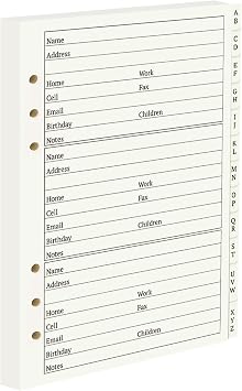 Address Book Refill Pages with Alphabetical Tabs, Large Print 600 Contacts Refillable Pages, A5 6-Ring Address Page for Senior Home Office