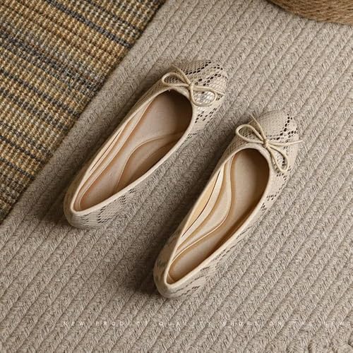 WENJIAZHIZHI Women's Cute Bowknot Ballet Flats Round Toe Flat Shoes Comfortable Dress Shoes Wear to Work Slip On Memory Foam Loafers Dressy Office Shoes3
