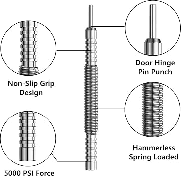 2PCS Dual Head Nail Setter and Hinge Pin Punch Set, 3/32 & 1/16 Hammerless Spring Loaded Nail Punch Tool Spring Nail Set 5000 PSI Striking Force Hinge Pin Removal Tool for Metal or Wood