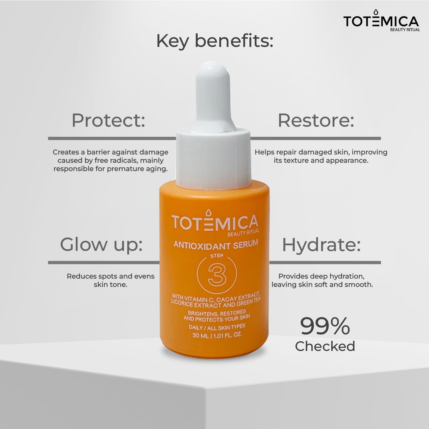 TOTEMICA Vitamin C Face Serum, Hydrating & Antioxidant Serum for Face, Vegan & Alcohol-Free Facial Serum for Radiant Glow | Premium Anti Aging serum - 1.01 Fl Oz - Image 3