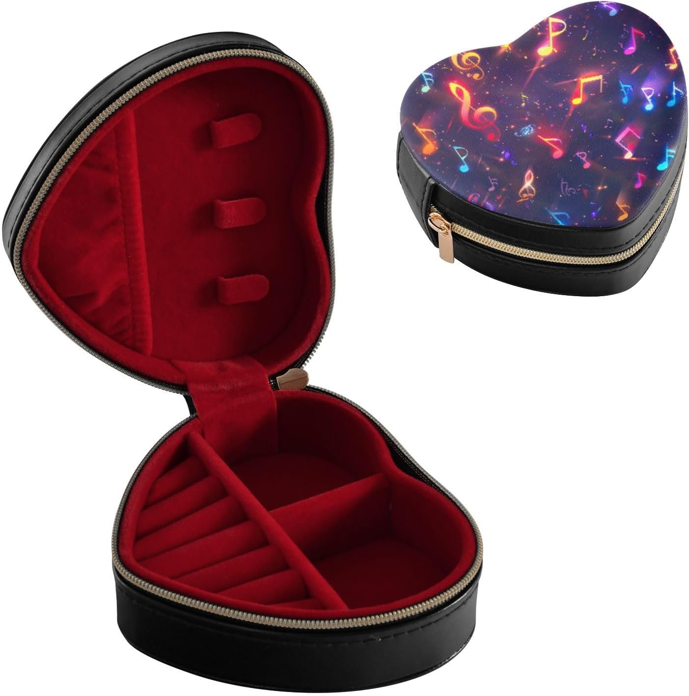 Nander Colorful Music Notes Travel Jewelry Box,Heart-Shaped Jewelry Organizer Case Holder for Necklaces, Rings, Earrings, Portable Jewelry Storage Bag for Gift