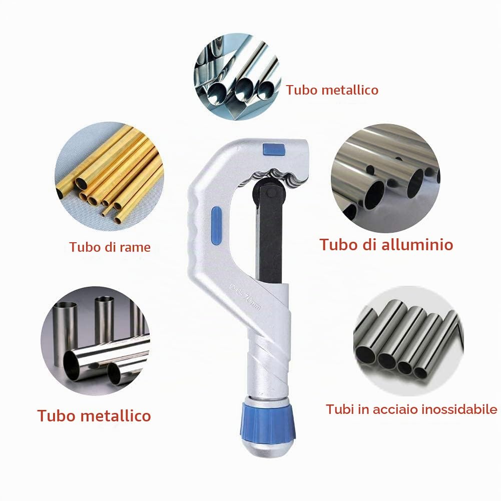 Tagliatubi in Acciaio Inossidabile, tagliatubi, Compatibile con Tubi 6mm a 70mm, per Tagliare Tubi in Rame, Alluminio e Acciaio Inossidabile