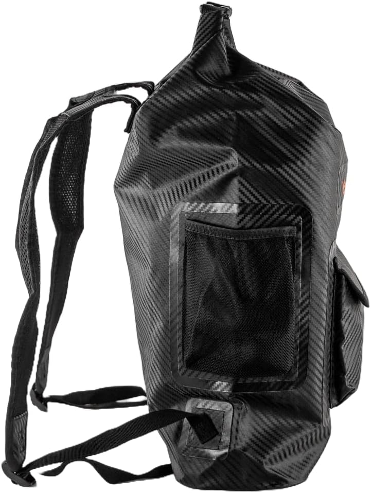 YakAttack 20L Dry Bag Waterproof Backpack - Black | Roll Top Waterproof Backpack for Men & Women | Dry Bag for Kayaking, Hiking, Boating & Camping | Front & Two Side Mesh Pockets | Kayak Drybag