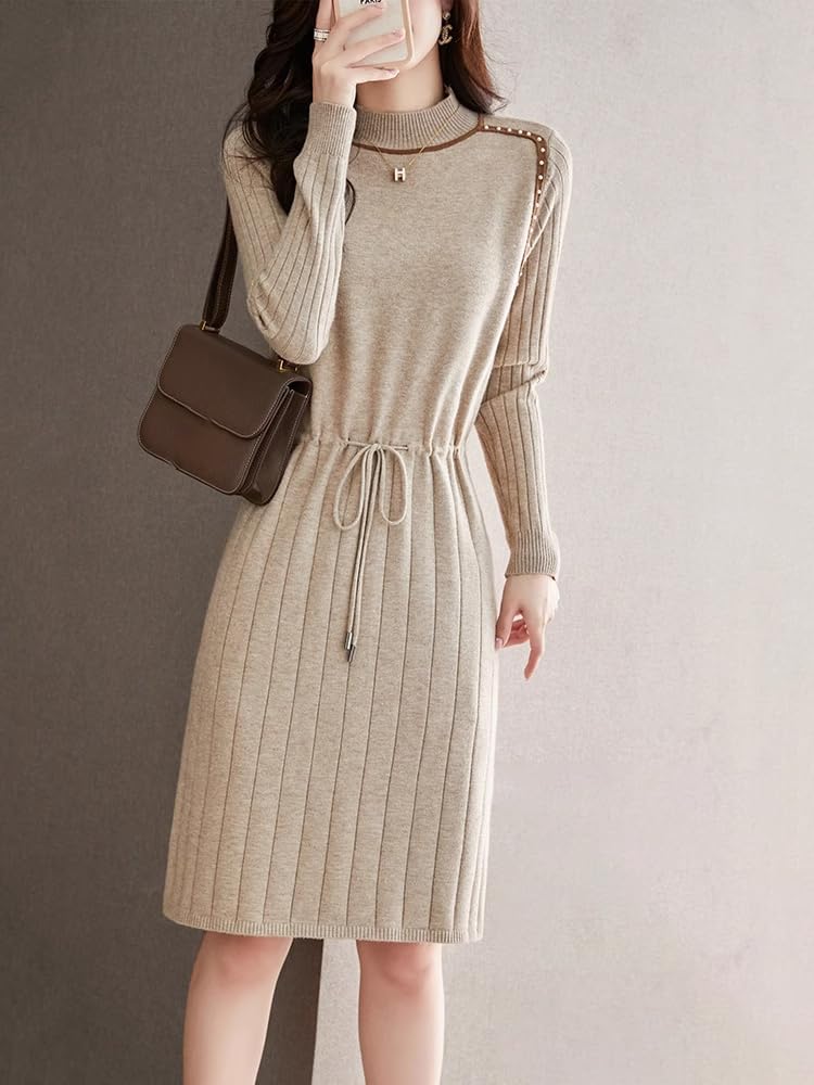 LIXINGHEITANG Dress Women's Autumn and Winter mid-Length Waist Slimming Wool Knitted Sweater Skirt Thick