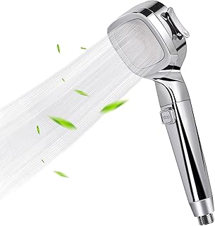 Minicoco Shower Head High Pressure Shower Heads with Shower Filter Core, 4 Spray Modes and Pause Switch Design for Power Shower Head to Increase Water Pressure (Shower Head Without Hose) (Chrome)