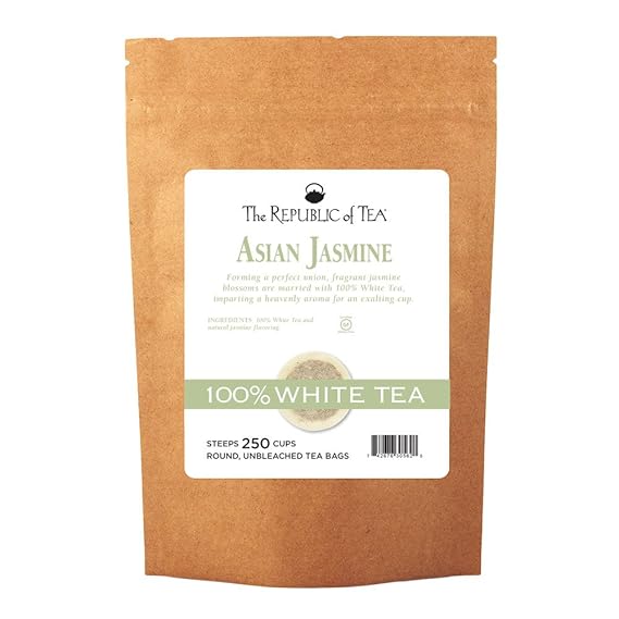 The Republic of Tea Asian Jasmine 100% White Tea Bags, Steeps 250 Low-Caffeinated Cups