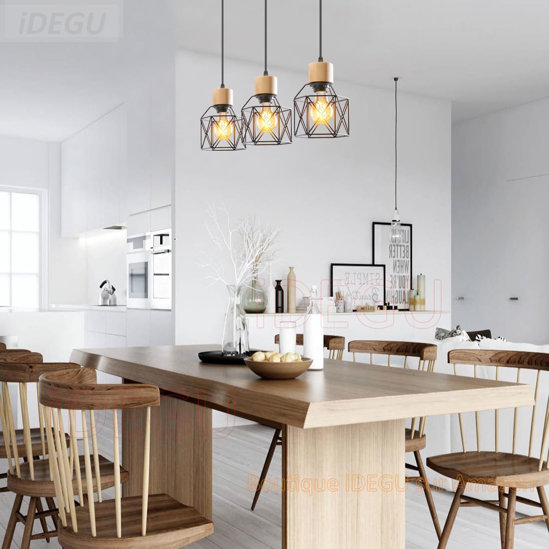 IDEGU Suspension 3 Lampes Industrielle Métal Cage Géométrique - Vintage Noir, E27