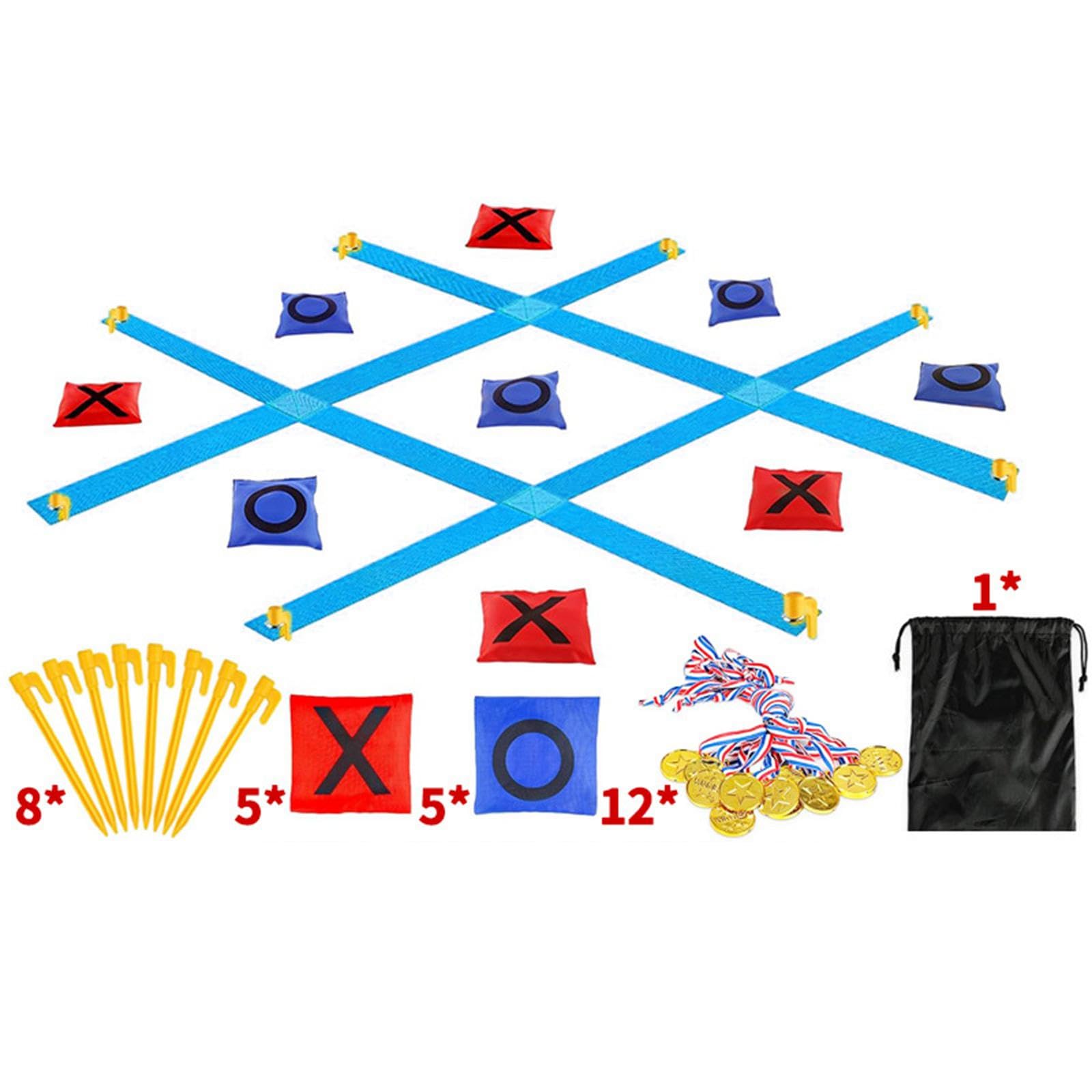 Tic Toe Spiel Outdoor Riesen Wurfspiel Set Sandbeutel Zielwurf Spielzeug Nylon für Kinder Erwachsene Eltern Kind Gemeinsames Spielen, Tic Tac Toe Blau