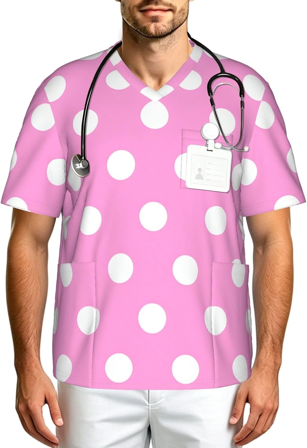 Professional Scrub Tops for Men, Classic V-Neck Workwear with 3 Pockets