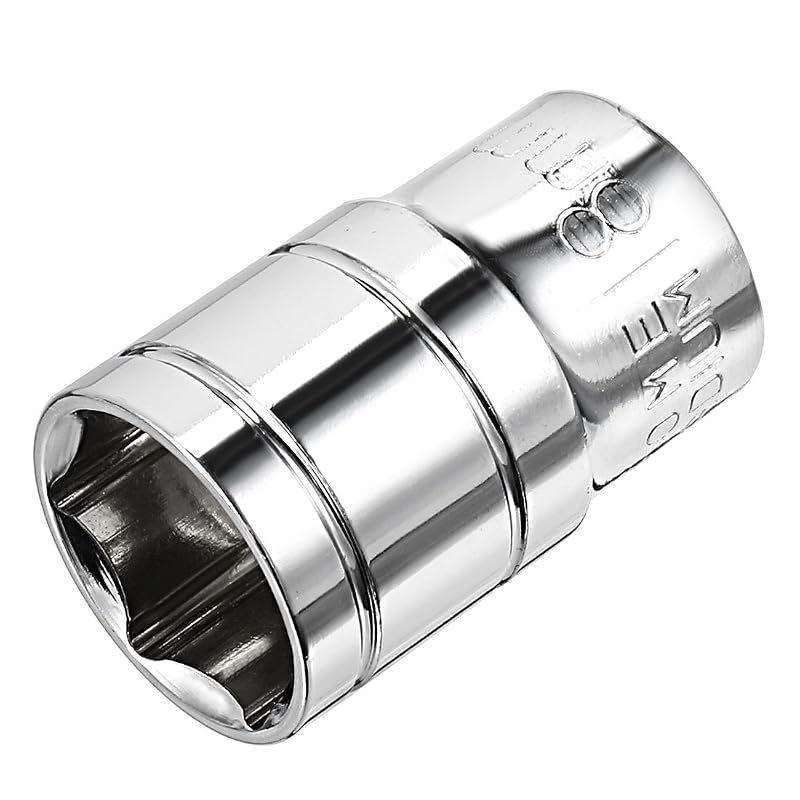 Soquete Avulso 18 mm com Encaixe de 12,7 mm (1/2 pol.), 6 Pontos, Curto, em Aço Cromo-Vanádio uxcell, 1 peça