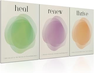 QKYKISS 3 Pcs Positive Energy Poster Wall Art Beautiful Colorful Gradient Inspirational Canvas Print Spirit Soul Body Mind Quotes Picture Tone Home Bedroom Wall Decor 12x16 In Unframed