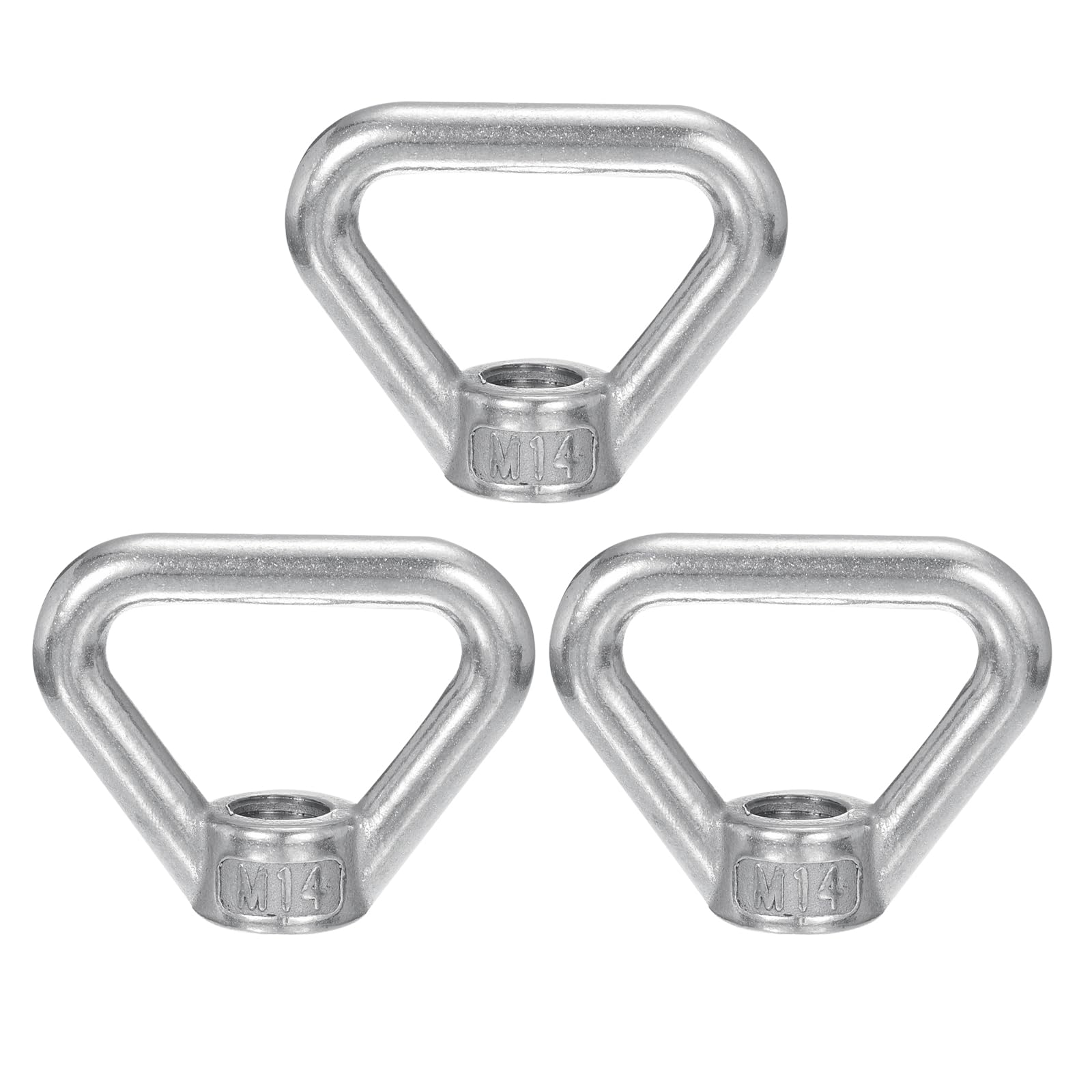 uxcell M14-2x64x50mm Lifting Eye Nuts, 3 Pcs 304 Stainless Steel Triangle Shape Threaded Nut Fastener for Home Repairs Rope Fitting