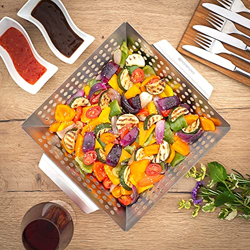 Homeflowz Heavy Duty Grill Basket – Large Vegetable Grill Basket For More Veggies - Stainless Steel Grilling Basket - Grill Baskets For Outdoor Grill -Perfect Bbq Basket For All Grills And Vegetable #TOP5