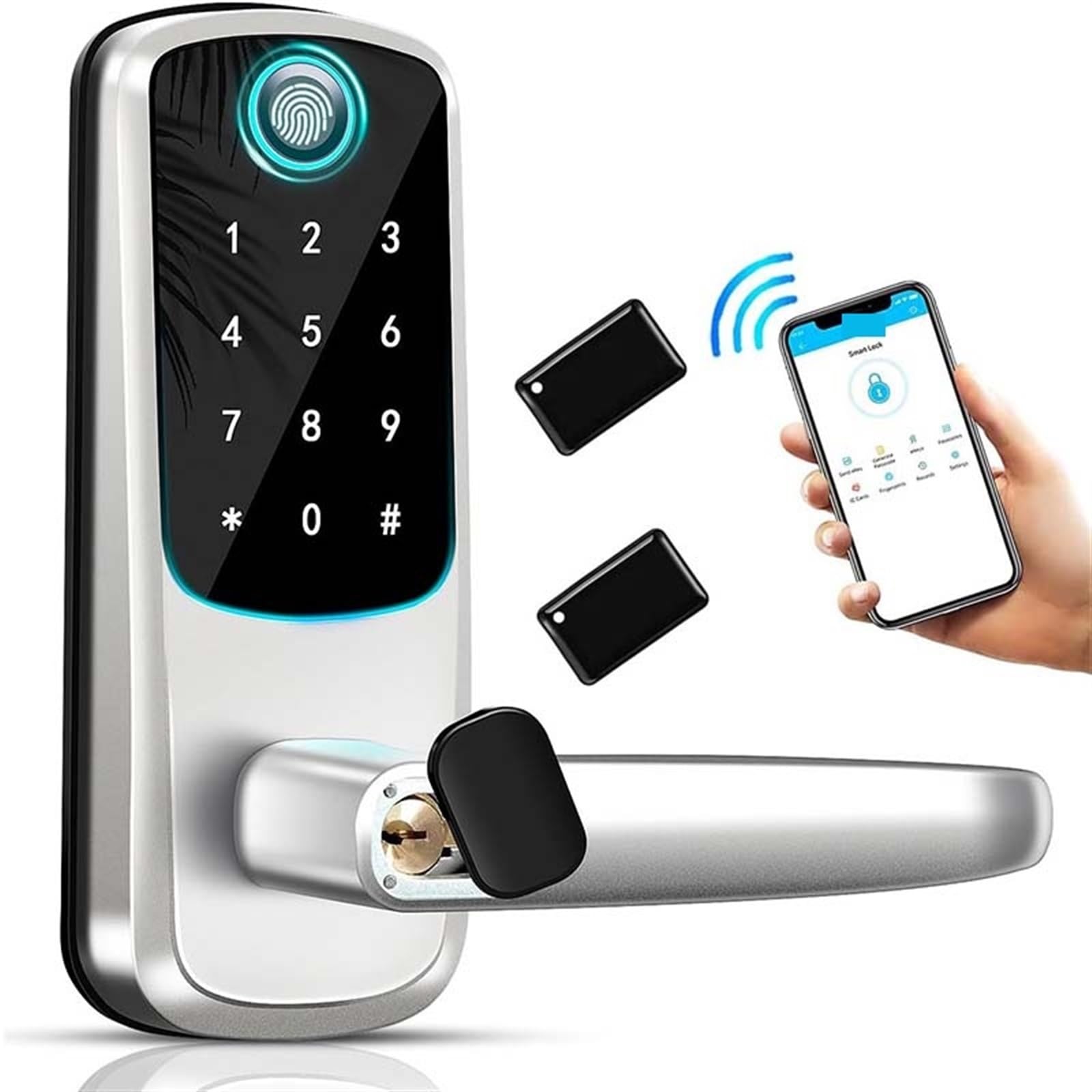 Inteligentny zamek Zamek do drzwi 5 w 1 z uchwytem Technologia biometryczna Funkcja pamięci Kontrola aplikacji Biuro Handlowe(Silver)
