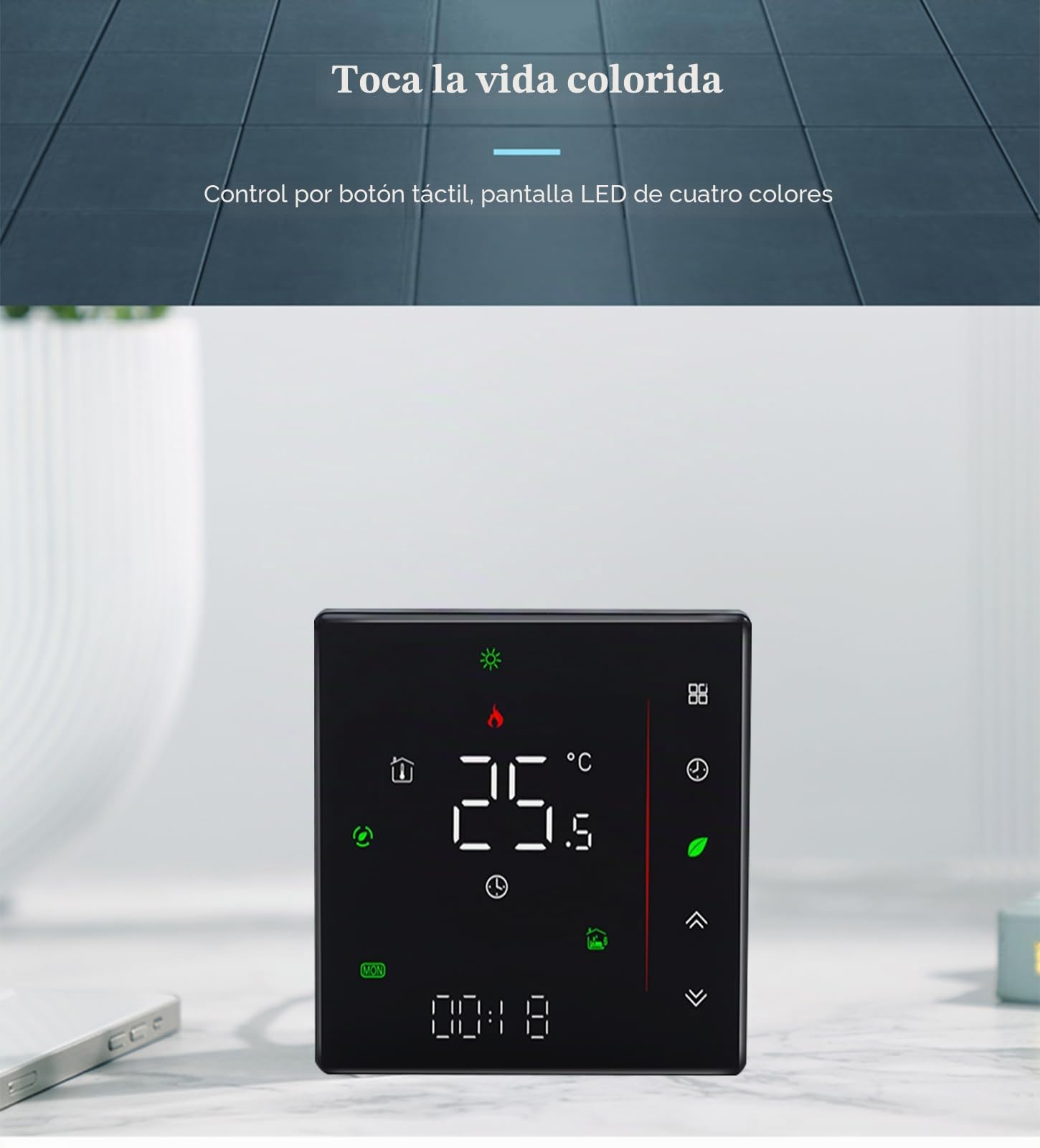 WiFi Termostato para climatización con 2-Tubos, 95-240V, Alexa | Control remoto mediante app Smart Life, compatible con Google Home, control por voz, para sistemas HVAC.