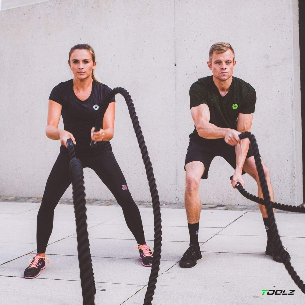 TOOLZ ® Battle Rope, Sportseil für Kraftausdauertraining, schwarz, Länge: 12m / Durchmesser: 35 mm/Gewicht: 10kg