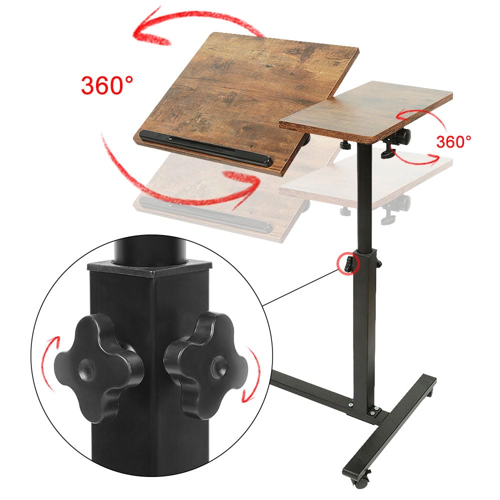 Table de Lit à Roulettes Réglable pour Ordinateur Portable avec Freins Arrière
