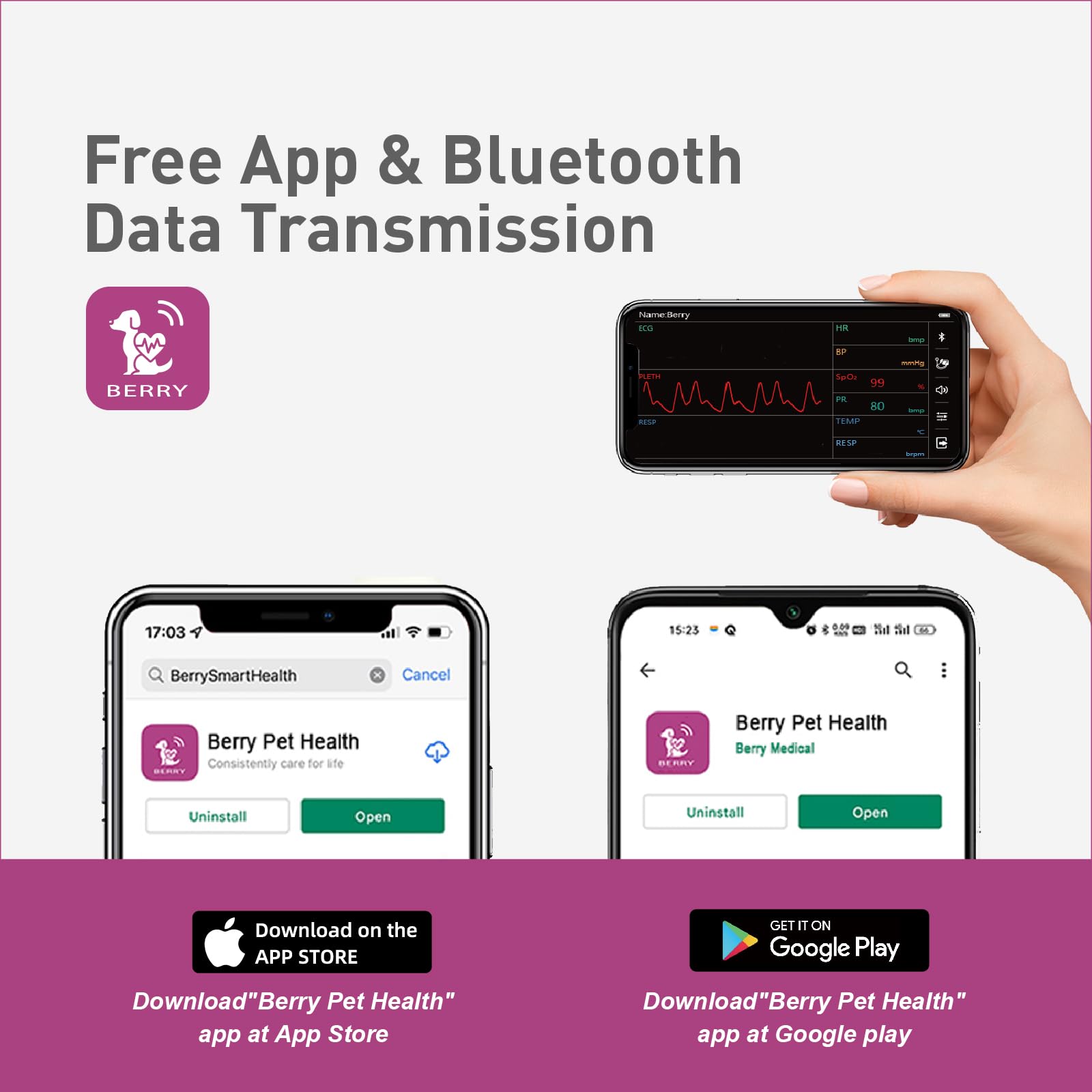 Kostenlose App-Datenspeicherung Veterinär-Handheld AM1000A-Vet Blutsauerstoffsättigung und Pulsfrequenz Zunge Sonde Haustiere mit Bluetooth