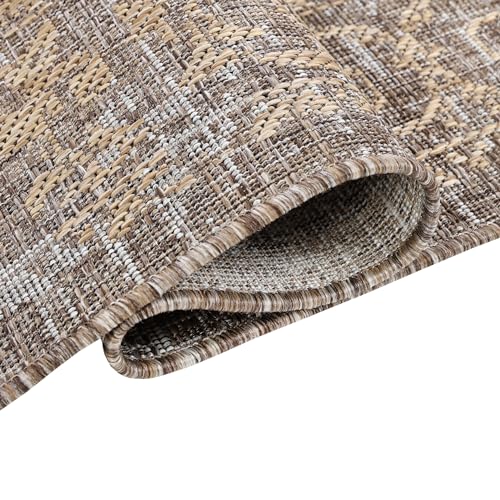 Tapis d'extérieur moderne marron et beige pour terrasse chaleureuse