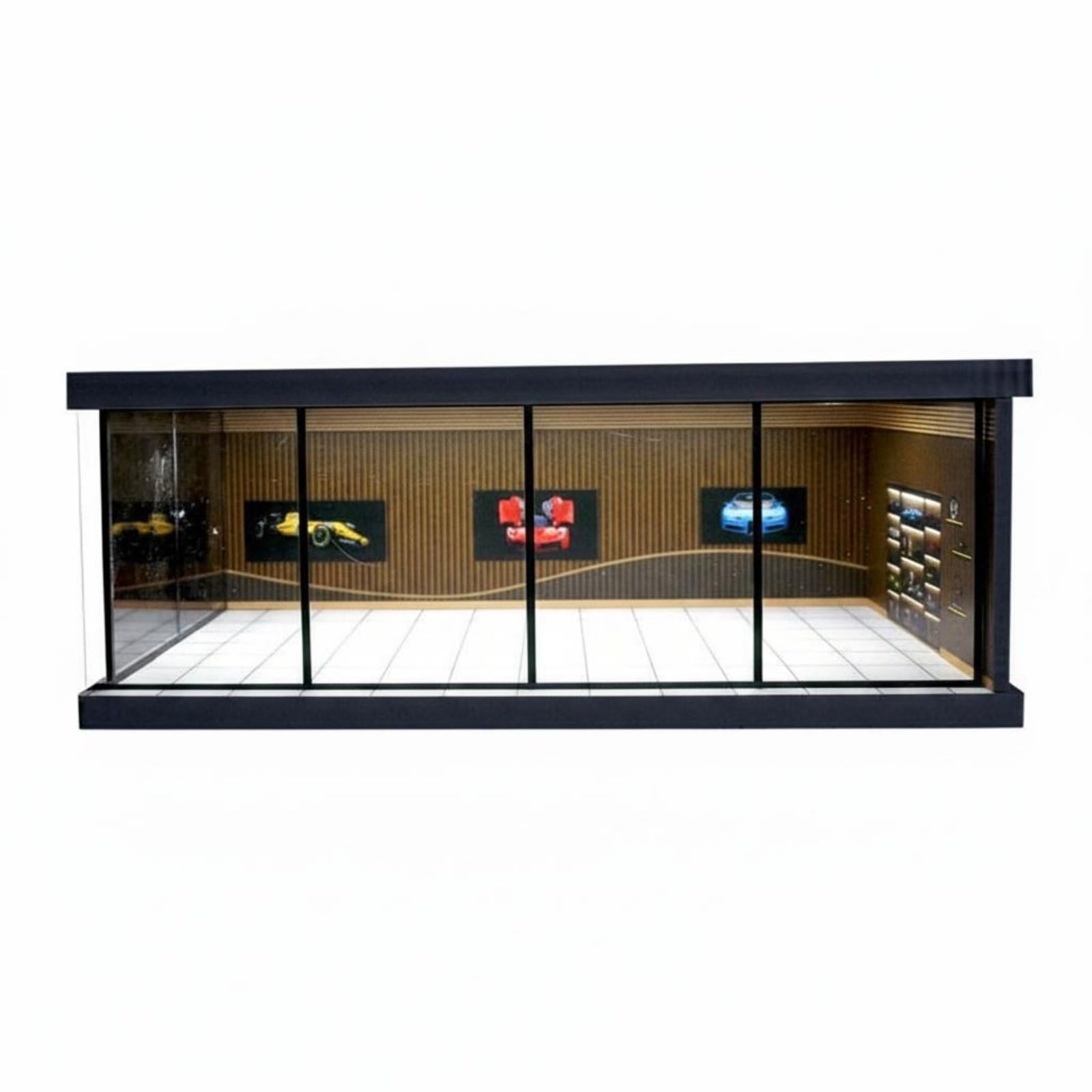 Vetrina Esposizione Modellini Auto Carrozzeria Miniatura Garage Realistico Protezione Polvere PVC per Collezione Scrivania Camera Ufficio , style to 1
