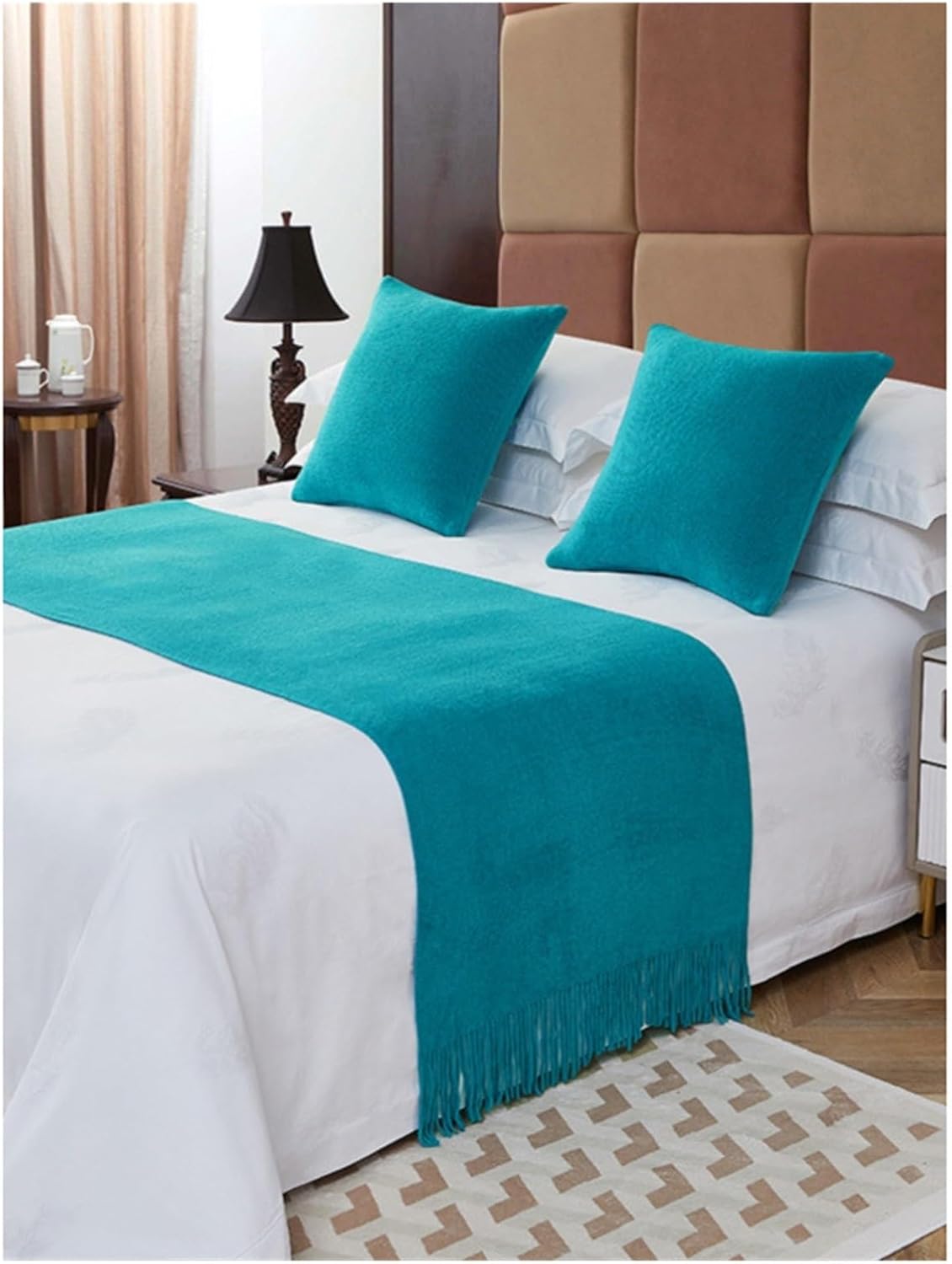 Bed Flag Bed Scarf Light Luxury homestay Home Hotel Scarf Knitted Cover(Lake Green B,Pillowcase)