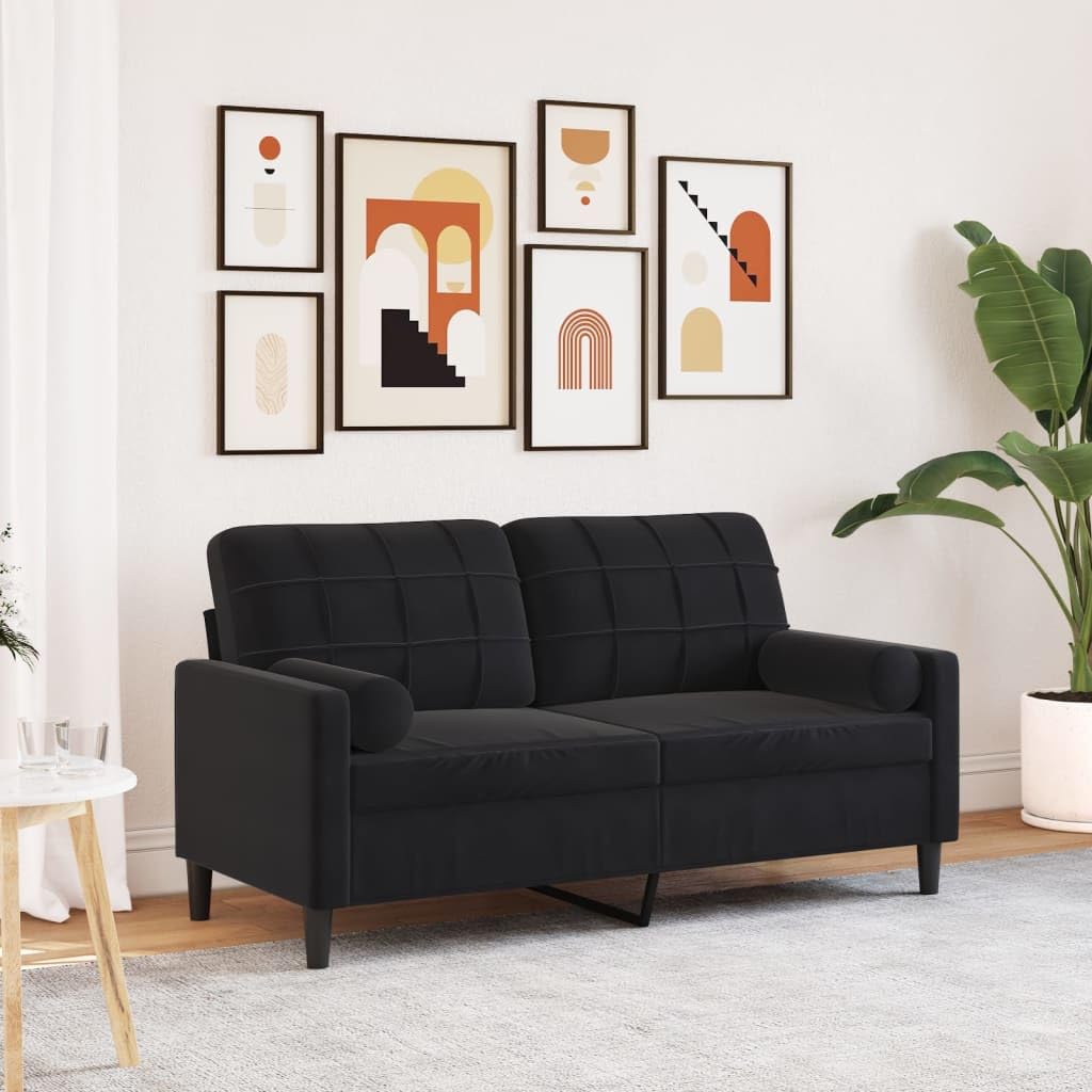 vidaXL Sofá de 2 plazas con Cojines Terciopelo Negro 140 cm, sofá, sofá de salón, sofá de Tela, sofá tapizado, sofá de Tres plazas