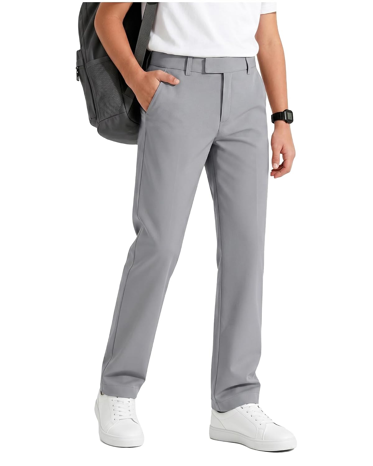 Calça social infantil para meninos, cintura elástica, uniforme reto, para adolescentes, golfe, calças retas com bolsos