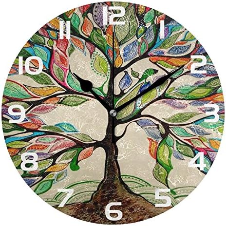 ALAZA Vintage Tree of Life Round Wall Clock, Silent Non Ticking Oil Painting Home Office School Decorative Clock Art