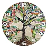 ALAZA Vintage Tree of Life Round Wall Clock, Silent Non Ticking Oil Painting Home Office School Deco