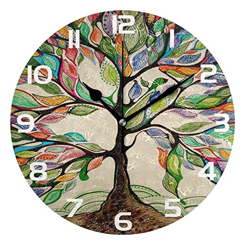 Alaza Vintage Tree Of Life Round Wall Clock, Silent Non Ticking Oil Painting Home Office School Decorative Clock Art #TOP11