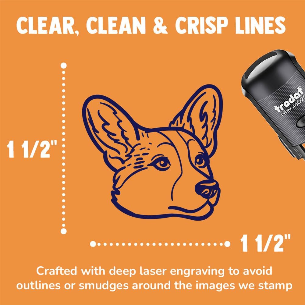Cardigan Welsh Corgi Head Self-Inking Rubber Stamp Ink Stamper for Stamping Crafting Planners - 1-1/2 Inch Large - Black Ink