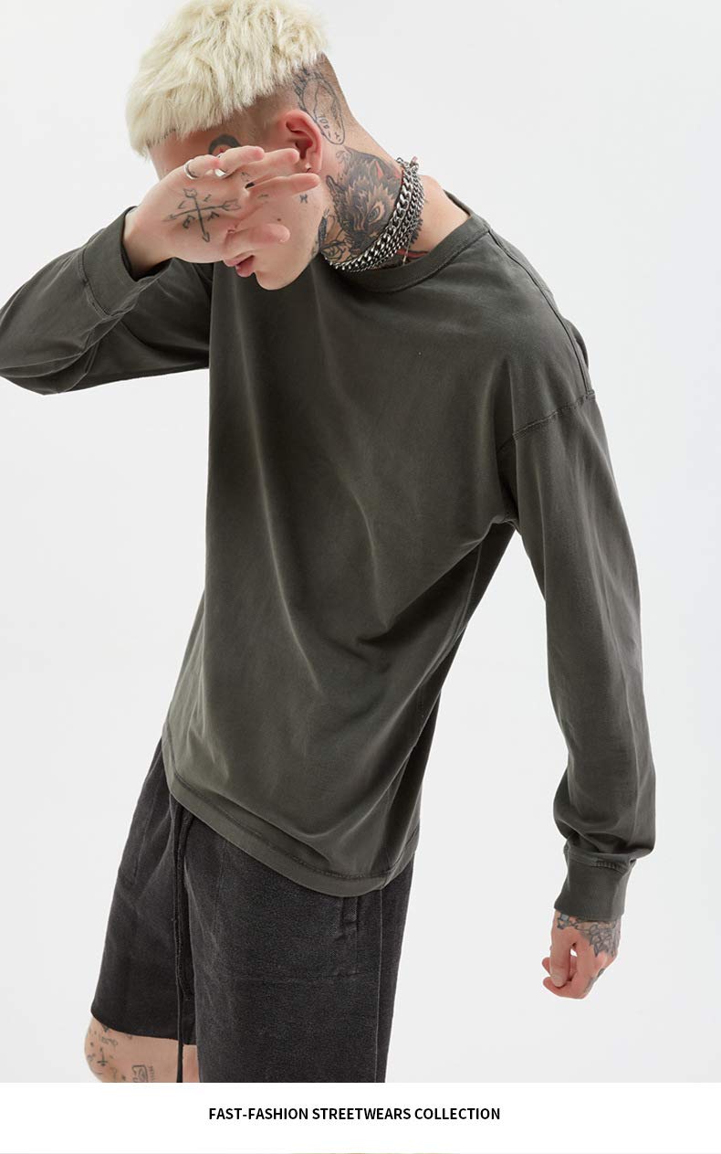 BaronHong Męski bawełniany t-shirt z długim rękawem