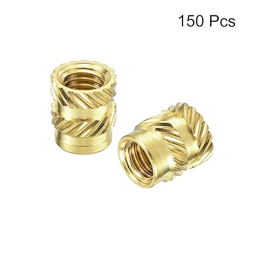 Miniatura 25 de uxcell Tuercas de inserción moleteadas, 120 piezas M2 x 0.118 in L x 0.138 in OD impresión 3D tuercas de latón roscadas hembra insertos de latón