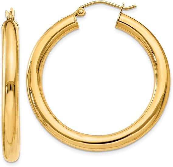 14ct Yellow Gold 4mm x 35mm Tube Hoop Earringss (35x4mm) for Women Amazon.co.uk Jewellery