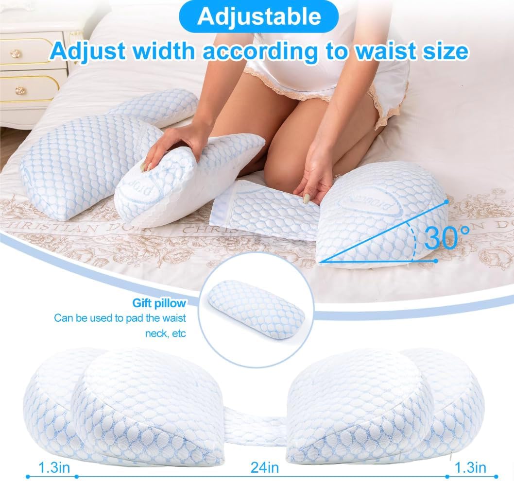 Portable Pregnancy Pillow – W Shaped Maternity Support for Side Sleepers, Adjustable Travel Wedge Pillow for Back, Belly, and Hip Relief, Ideal for Pregnant Women, Nursing Pillow (While Blue)
