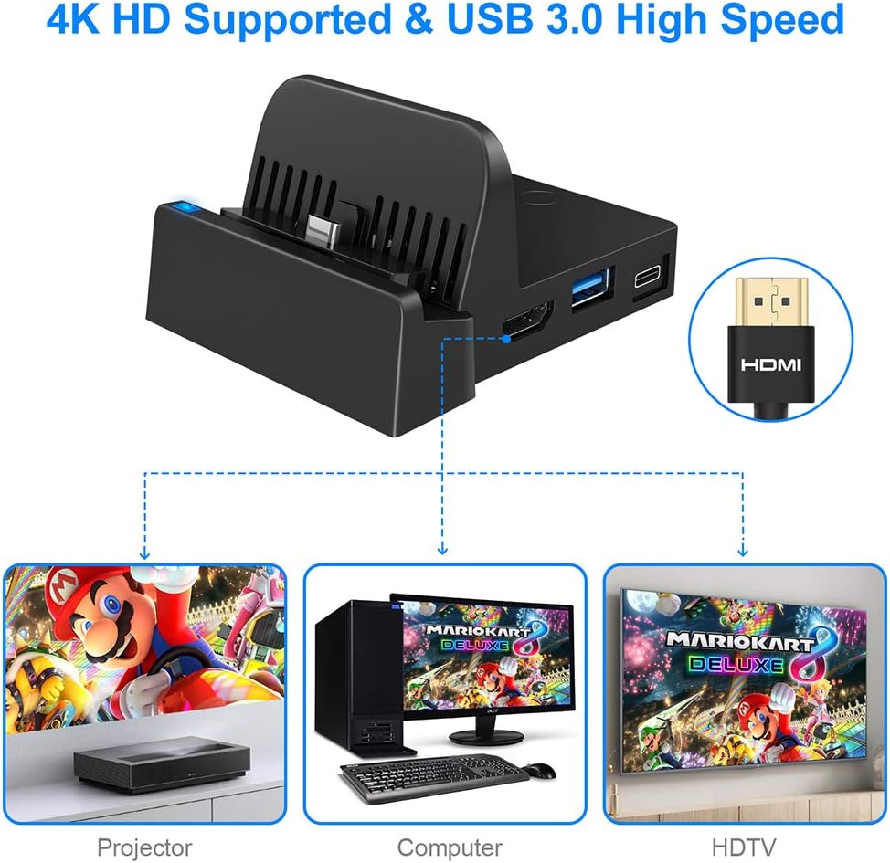 TV Docking Station for Nintendo Switch/ OLED Version with HDMI Cable, WEGWANG Portable TV Dock Station Replacement for Official Nintendo Switch with HDMI Wire, USB 3.0 High Speed Support HD, 4K, 1080P : Video Games
