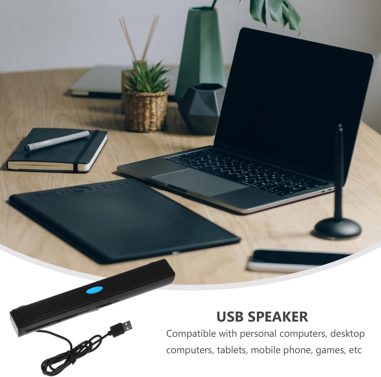UKCOCO USB 2.0 Soundbar Speaker for Laptop Desktop Pc Mini Wired Stereo Sound Bar with 360 Surround Sound Compact Portable USB Speaker for Office Workstation