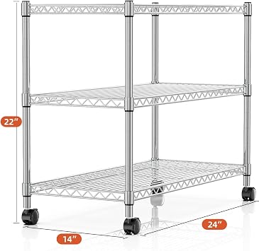 YSSOA Heavy Duty 3-Tier Storage Shelves 750Lb Capacity, 24.02 D x 13.78 W x 21.97 H Shelving Unit for Pantry, Garage, Laundry and Kitchen, Chrome