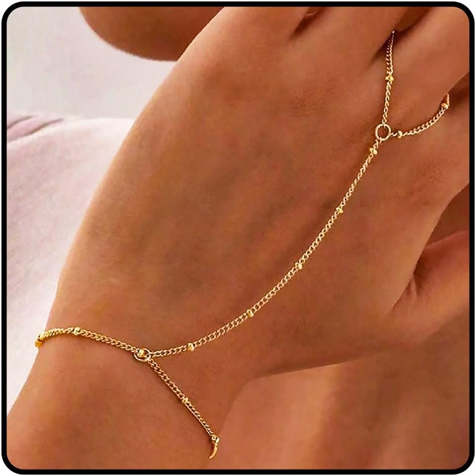 Finger Ring Bracelet Gold Hand Bracelet Chain Jewelry for Women (1 Layer)
