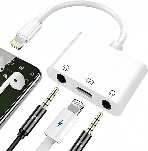 Sanjyut Adaptador de auriculares Lightning a Dual de 0.138 in para iPhone Dual 0.138 in conector de auriculares y adaptador de carga para iPad
