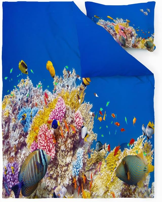Miniatura 2 de Juego de funda de edredón con estampado de pescado, funda de edredón de microfibra suave y 2 fundas de almohada de 20 x 26 pulgadas, juego de ropa