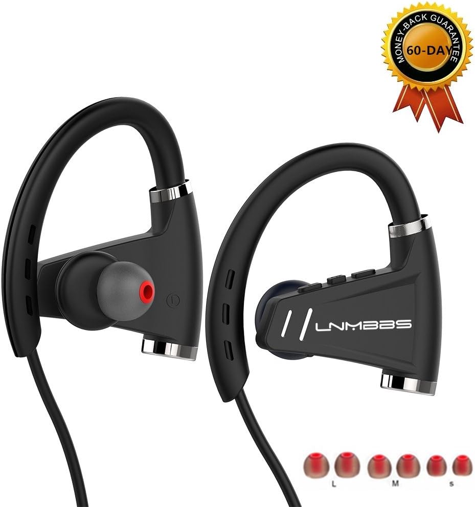 Bluetooth Headphones LNMBBS in-Ear Sports Wireless Earbuds Noise Cancelling - IPX5 Waterproof for Gym Running with 12 Hours Music Time Playing (Black) โฆ