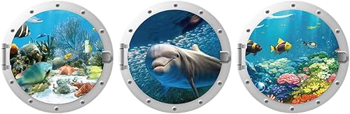 Calcomanías de pared de mundo submarino, calcomanías de pared de vida oceánica, removibles, impermeables, despegar y pegar, calcomanías de pared 3D