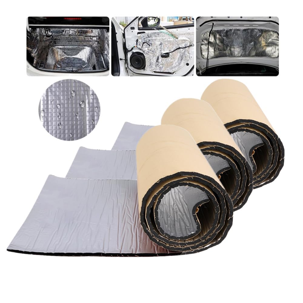 3 Roll Self Adhesive Reflective Aluminium Foam Insulation 10mm Thick, 200x50cm Radiator Insulation Foil Reflector Sound Deadening Mat, Foil Roll for Floors, Roofs, Garage Doors and Camper