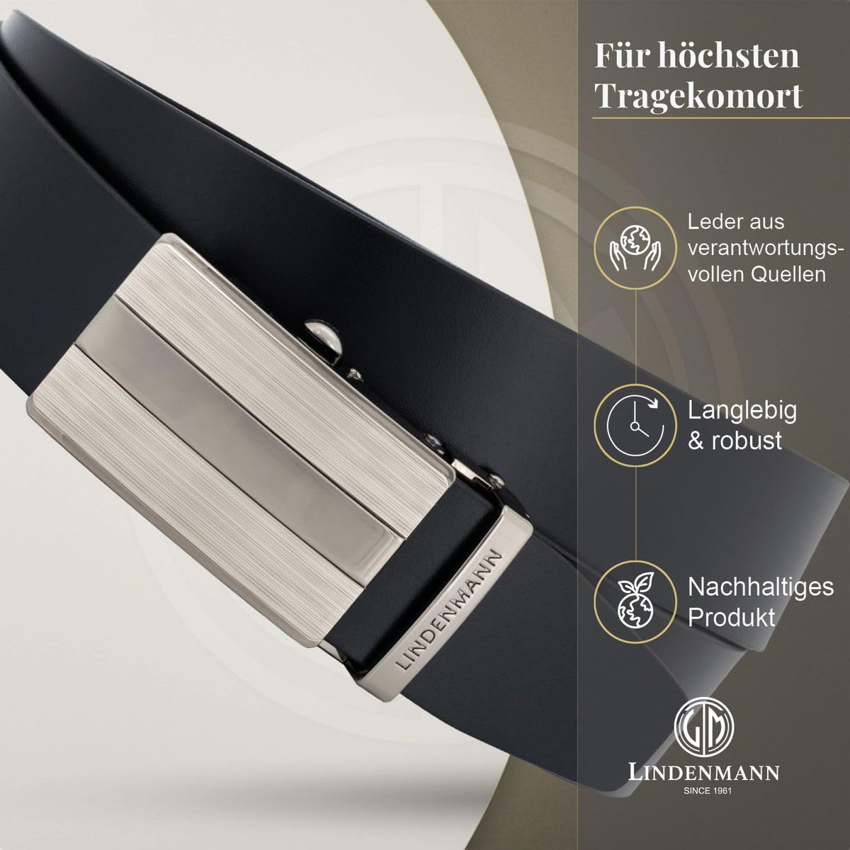 LINDENMANN Męski pasek automatyczny skóra bydlęca czarny Made in Germany